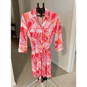 J.McLaughlin 3/4 Sleeve Brynn Button Down Dress in Vibrant Pink & Orange Size XL